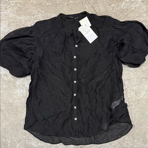 Zara Black Casual Sheer Button Down Shirt
